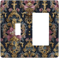 Decorative Outlet Covers Rococo Pink Floral Flower Gold Leaf 2 Gang Light Switch Cover Plate Single Toggle 1 Rocker Wall Plates for Electrical Outlets Switch Plate Covers for Bedroom Decor