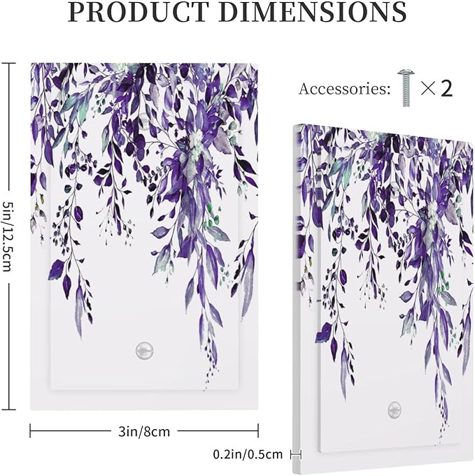 Purple Eucalyptus Boho Olive Leaves Decorative 1 Gang Switch Plate Cover, 5" x 3", UV Cured Finish
