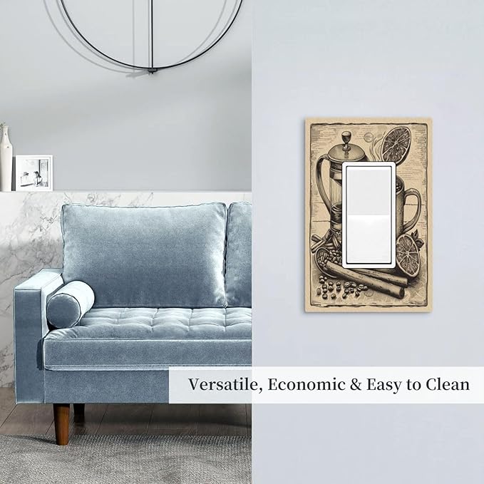 Light Switch Cover Plate Beige Vintage Rustic Coffee Beans Spice 1 Gang Outlet Covers Single Rocker Decorative Switch plates Electrical Wall Plates GFCI Receptacle for Kitchen Coffee Bar Decor