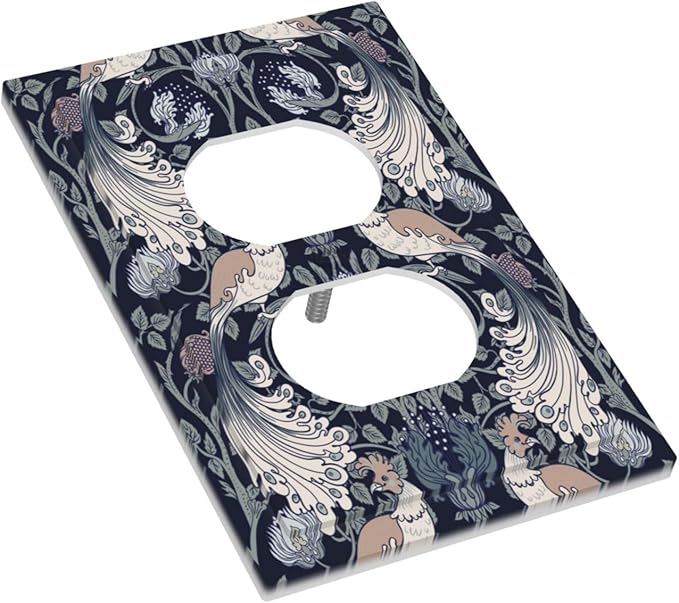 William Morris Vintage Floral Birds Peacocks Single Duplex Wall Plate Covers Light Switch Cover 1 Gang Outlet Plate Decorative Switchplate Covers Electrical Faceplate for Country Bedroom Decor