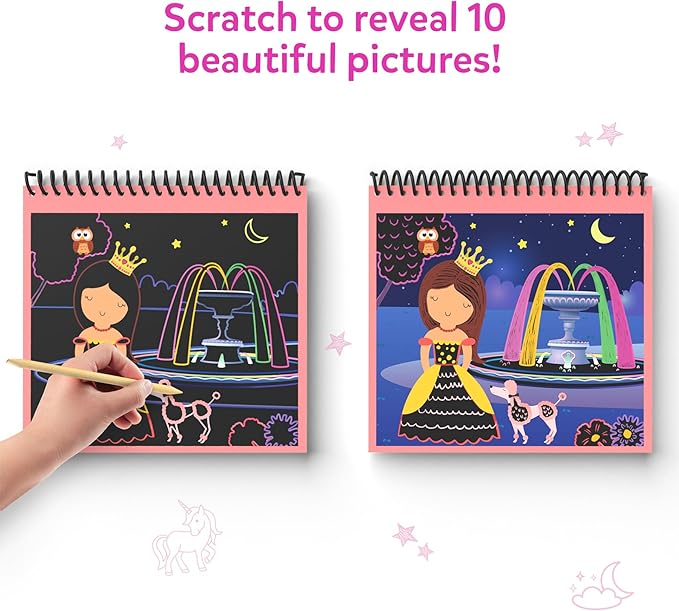 Skillmatics Scratch Art Book for Kids - Unicorns & Princesses, Craft Kits & Supplies, 30+ Scratch Stickers, Travel Toys, DIY Kit, Gifts for Girls & Boys Ages 3, 4, 5, 6, 7, 8