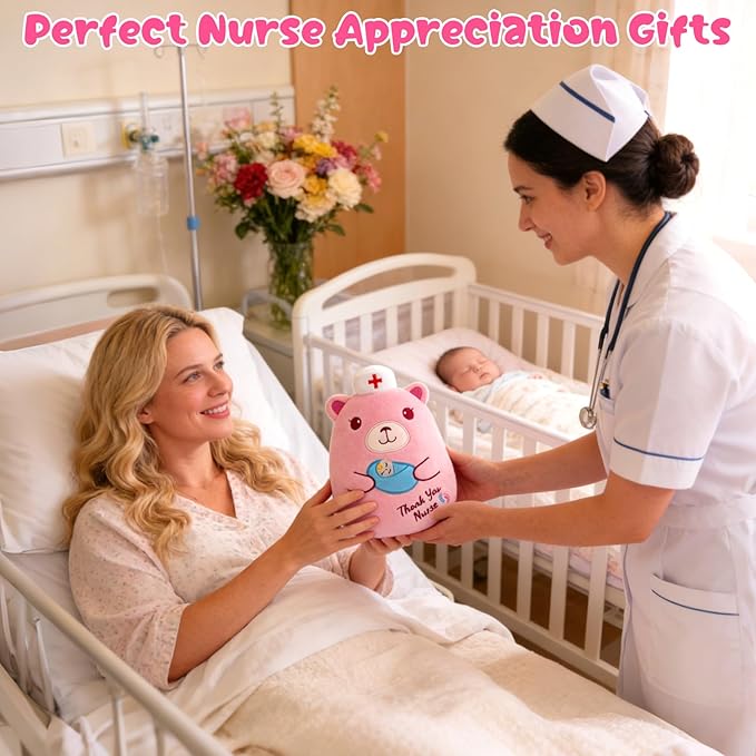 L&D Teddy Bear Plush, 9" Labor and Delivery Nurses Gifts Cute Stuffed Animal with Cap, Thank You Nurse Appreciation Gifts L&D RN Gift for Women