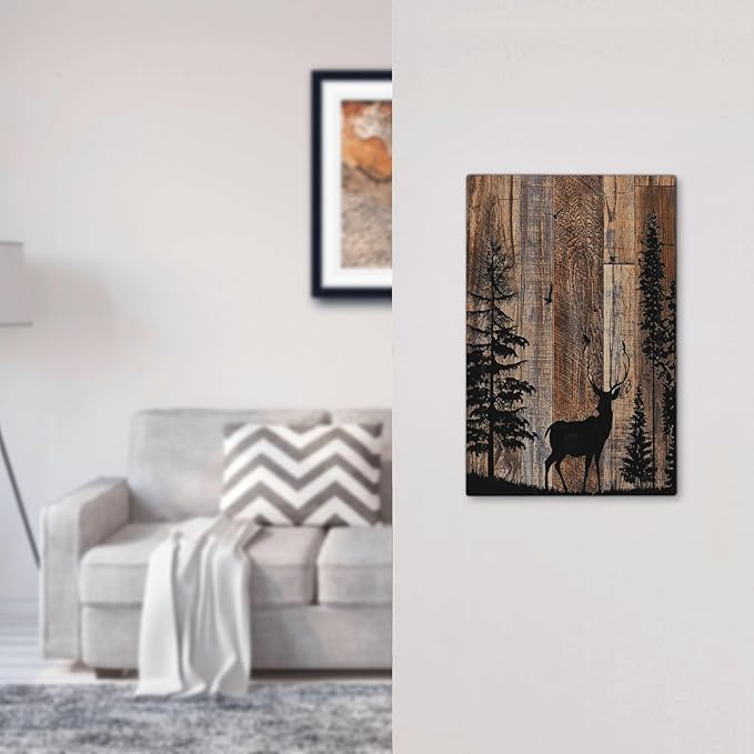 Light Switch Cover Plate Rustic Forest Antler Elk Deer Silhouettes Animals Wood Grain 1 Gang No Device Blank Electrical Wall Plates Faceplate Decorative Switch Plate for Farmhouse Home Decor