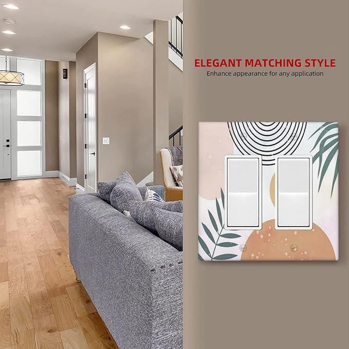 Outlet Covers Boho Mid Century Sun Leaves 2 Gang Wall Plate Double Rocker Light Switch Cover Abstract Leaf Arch Decorative GFCI Receptacle Cover Electrical Switchplate for Bathroom Home Decor