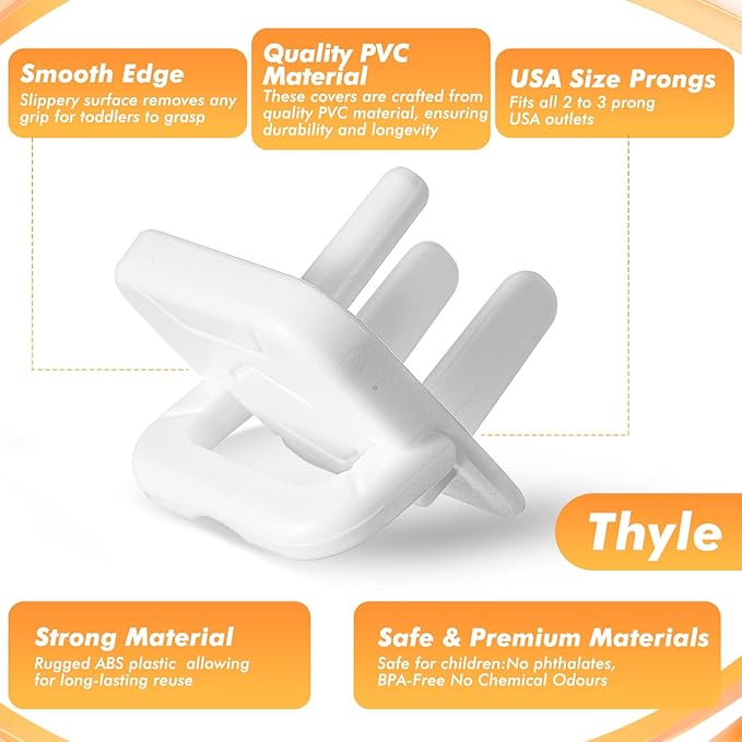 Thyle 100 Pcs Outlet Covers Protectors Plug Bulk Child Baby Proofing Proof for US 3-prong Electrical Outlets Easy Install Socket Sturdy Safe Secure Baby Proofing Kit for Home Office