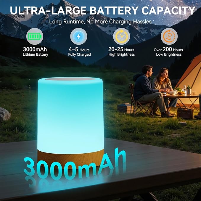 Auxmir LED Night Light Bedside Lamp Touch and Remote Control Dimmable Tabletop 13 Colors Changing 5 Brightness Adjustable Rechargeable Portable Lamp for Baby Kids Bedroom Living Room Outdoor Camping