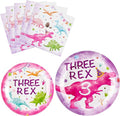WERNNSAI Three Rex Birthday Decorations - 48 PCS 3rd Plates and Napkins Pink Dinosaur Birthday Decorations Dino Party Supplies Dinosaur Party Favors for Girls Serves 16 Guests