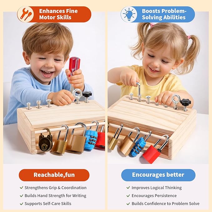 INIFEIDALA Montessori Screwdriver Board Set - Lock and Key Toy,Busy Board Toys for 3 4 5 Year Olds Boy Birthday Gifts,Kids Tool Set, Preschool Learning Sensory Fine Motor Skills STEM Toys