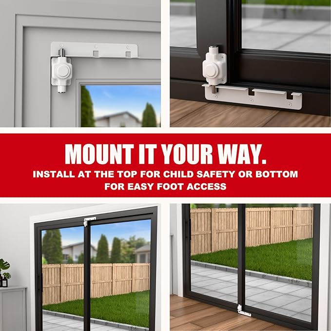 Securityman Sliding Door Lock | Sliding Glass Door Lock for Child Safety, Pet, Patio, & Adjustable Ventilation with Button Actuation, Metal Shaft