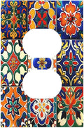 Outlet Covers Colorful Mexican Talavera Vintage Boho Floral 1 Gang Duplex Light Switch Cover Decorative Switch Plates Electrical Receptacle Faceplate Wall Plate for Kitchen Bathroom