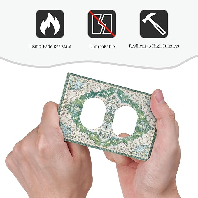 Sage Green Boho Vintage Floral Outlet Covers 1 Gang Duplex Light Switch Cover Decorative Switch Plates Electrical Receptacle Faceplate Wall Plate for Bedroom Living Room Decor