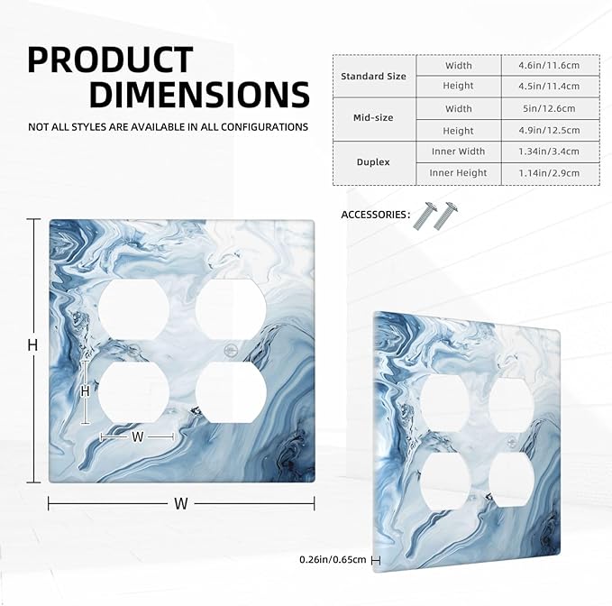 Blue Marble Abstract Ombre Chic Luxury Print Outlet Covers 2 Gang Double Duplex Decorative Light Switch Covers Electrical Wallplates Socket Faceplate for Bathroom Living Room Decor