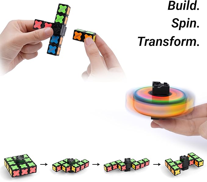 TOSY Magnet Fidget Spinner Mini - 8 Blocks, 3 in 1 Toy: Transformable Fidget Spinner, Infinity Cube, 2x2 Puzzle Cube, Easter Basket Stuffers for Kids/Adults, STEM Sensory Stress Relief Toy