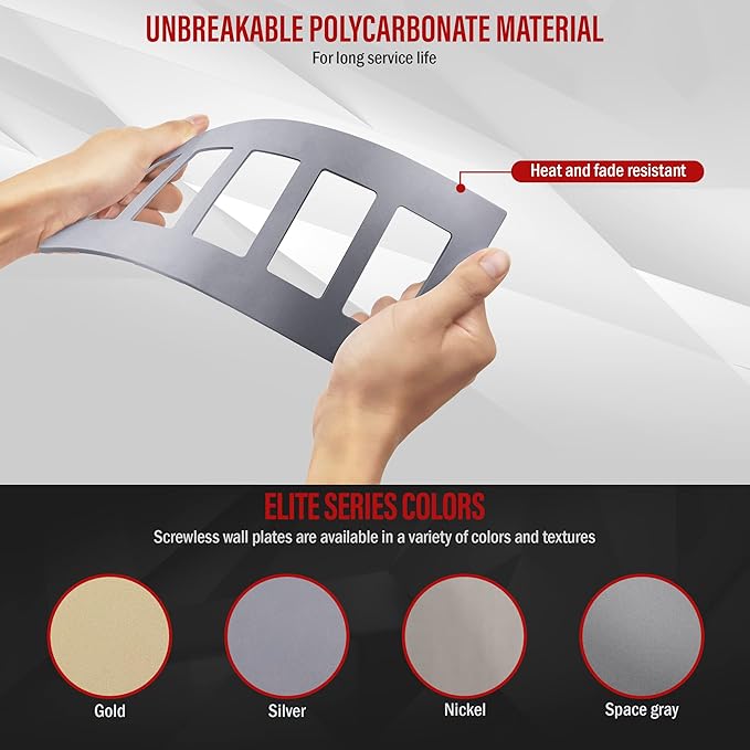 ENERLITES Elite Series Screwless Decorator Wall Plate Child Safe Outlet Cover, Gloss Finish, Size 5-Gang 4.68" H x 10.14" L, Unbreakable Polycarbonate Thermoplastic, SI8835-SV, Silver