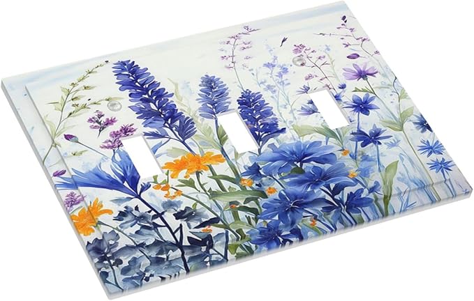 Light Switch Cover Plate Lavender Watercolor Wildflowers Colorful floral 3 Gang Triple Toggle Decorative Switch Plates Wall Plates Electrical Switchplate Faceplate for Bathroom Bedroom Decor
