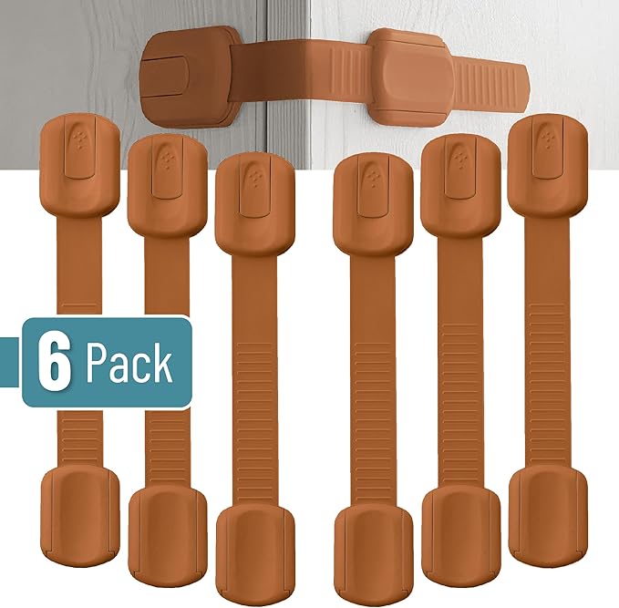 Bates- Child Safety Strap Locks, 6 Pack, Reno Sand, Baby Cabinet Locks with Adjustable Strap Length