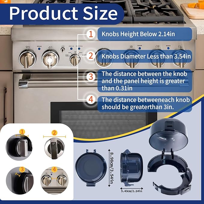 Stove Knob Safety Covers - Child Oven Safety Knobs Guard Covers 5pcs Non-Universal Large Gas Stove Knob Cooker Protective Upgraded Double Buckle for Kids Baby Pets (Black, 8.98x5.43cm)