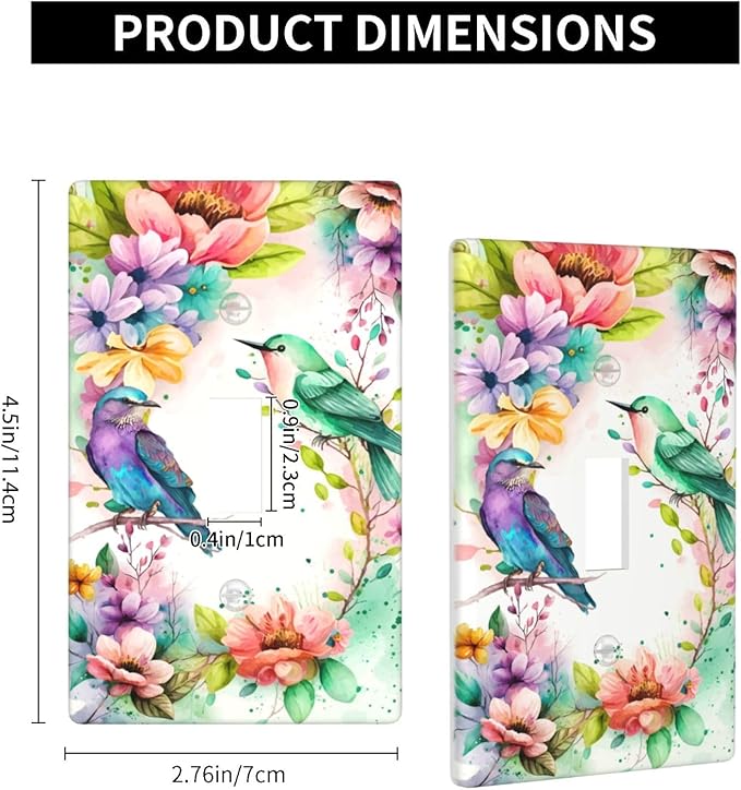 Bird Floral Flower Light Switch Cover Plates Decorative Single Toggle Wall Plate, 1 Gang Lightswitch Cover