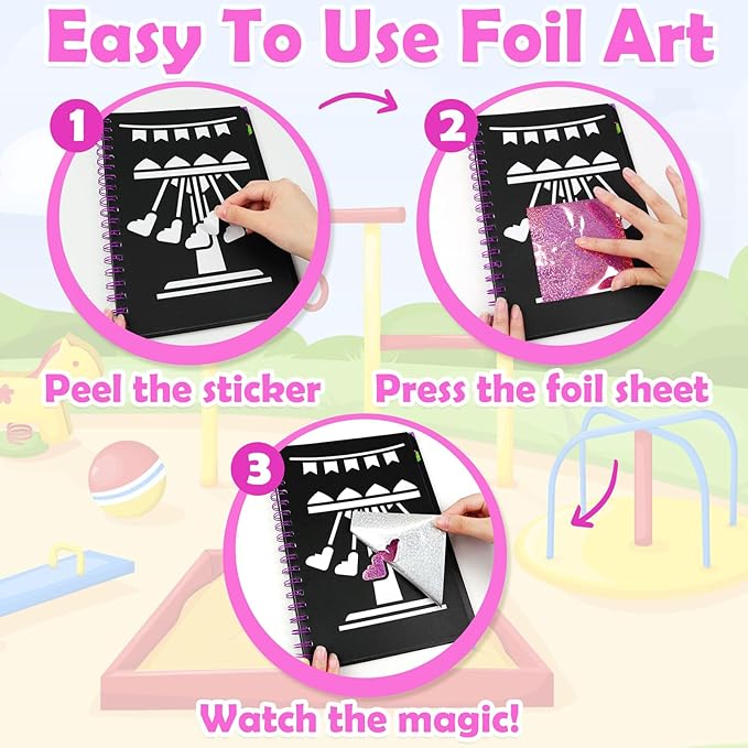 FUNNYB&G Foil Art Crafts for Kids Ages 4-8: Mother's Day 2026, Birthday Gift for Girls, Art and Crafts Supplies, Party Favors, Creative Toys for Girls 4 5 6 7 8 9 Years Old(Amusement Park)