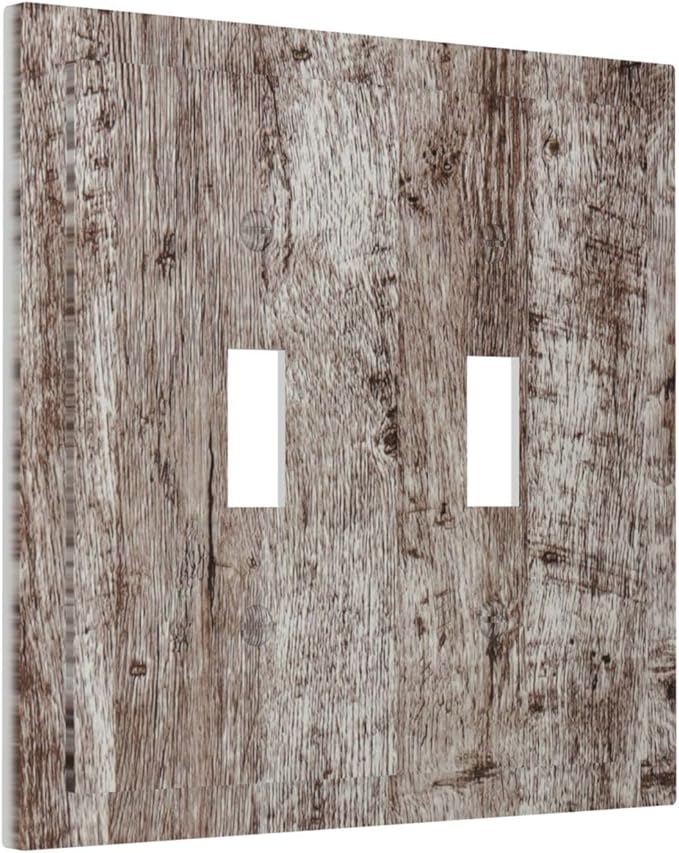 Light Switch Cover Plate Rustic Wood Grey Brown Vintage Wooden Plank 2 Gang Double Toggle Decorative Switch Plates Plug Cover Wall Plates Electrical Faceplate for Farmhouse Home Decor