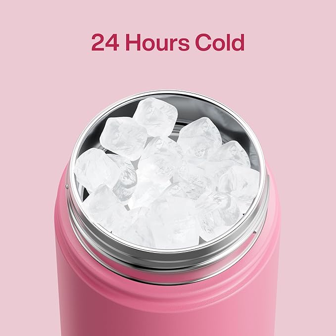 ENCOOL Insulated Water Bottle with Straw Stainless Steel Water Bottle, Leak-Proof, BPA-Free, Double Wall Vacuum Keeps Cold for 24 Hours for Sports, Travel, School (18 oz, Tulip)
