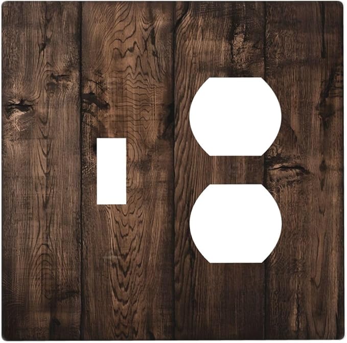 Rustic Brown Wood Plank Vintage Wooden Texture Print Wallplates 1 Toggle 1 Duplex Switch Plate Electrical GFCI Faceplate Decorative Light Switch Covers for Farmhouse Home Decor