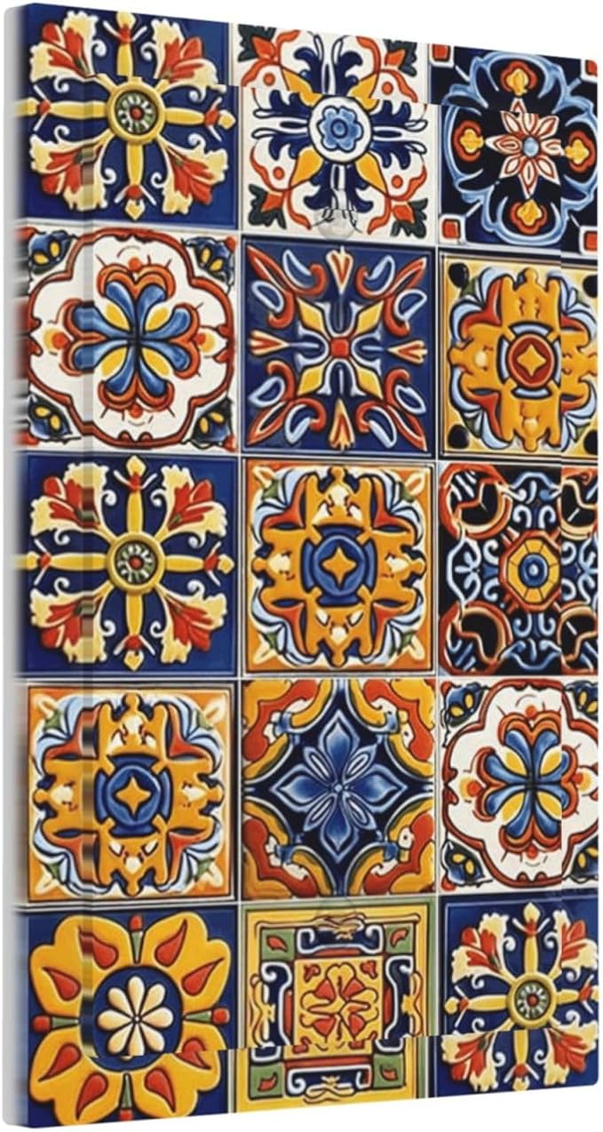 Mexican Talavera Tiles Flower Vintage Light Switch Cover Plate 1 Gang No Device Blank Electrical Wall Plates Faceplate Decorative Switch Plate Covers for Kitchen Bathroom Decor