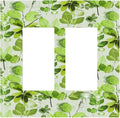 Green Leaves Spring Plant Floral Decorative Outlet Covers 2 Gang Double GFCI Rocker Electrical Wall Panels Light Switch Cover Plate for Bed Room Living Room Decor