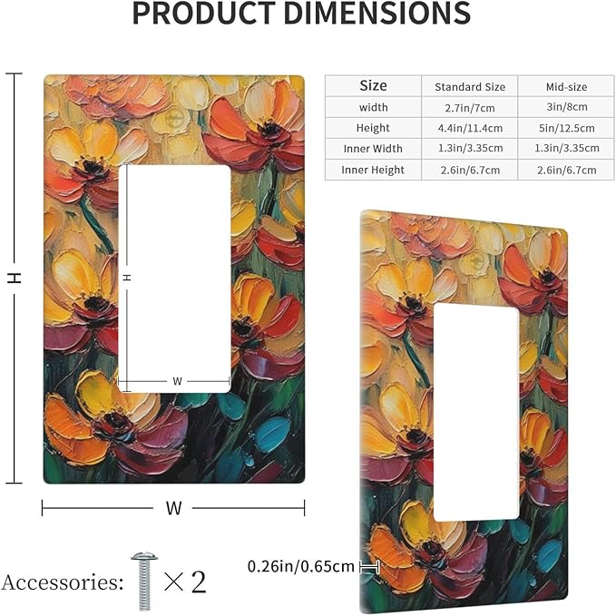 Decorative Art Light Switch Covers Color Flower Blaze 1 Gang Rocker Wall Plate Switchplate Electrical Faceplate for Home Decor