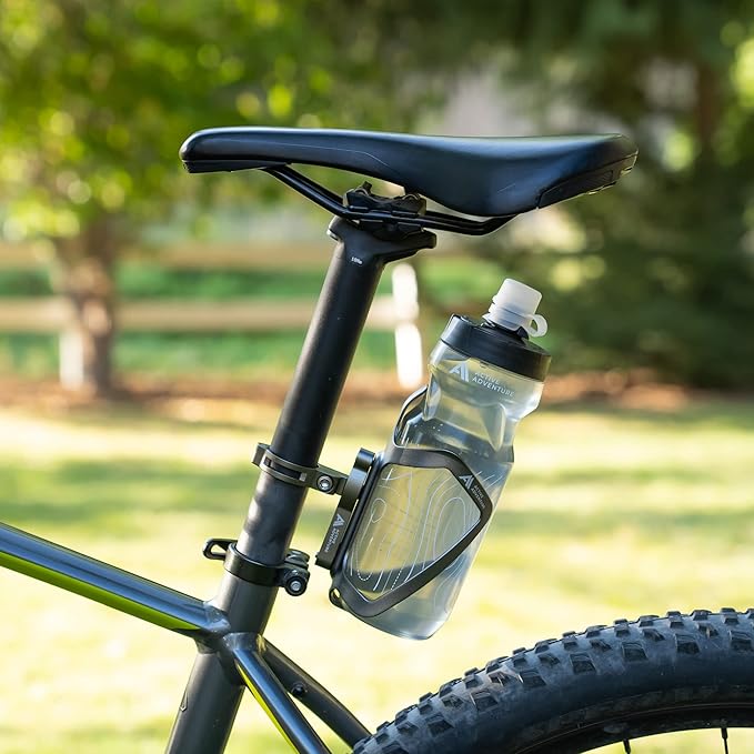 Bike Water Bottle Holder Combo - 20 Oz Squeeze Bottle & Bicycle Mount Cage Rack, No Screws Needed, Durable Alloy - Fits All Handlebar Bikes & MTB Mountain Road - for Adults, Kids (Gray)