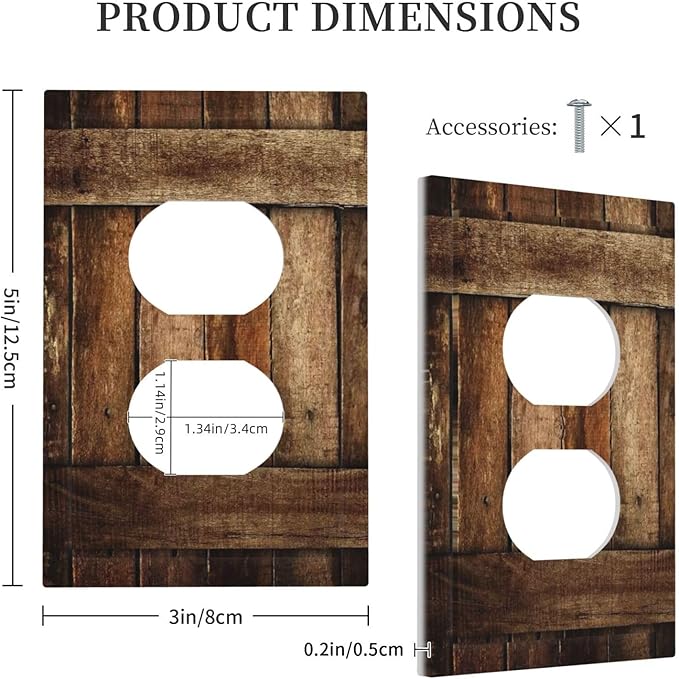 Brown Wooden Barn Door Old Wood Print Outlet Covers 1 Gang Duplex Light Switch Cover Decorative Switch Plates Electrical Receptacle Faceplate Wall Plate for Farmhouse Home Decor