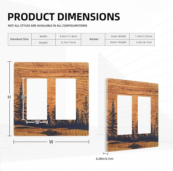 Country Pine Tree Forest Woodland Wood 2 Gang Double Rocker/Decorator Face Wall Plate Decorative Outlet Covers Vintage Farm Lodge on Orange Wooden Electrical GFCI Dimmer Light Switch Cover (Plastic)