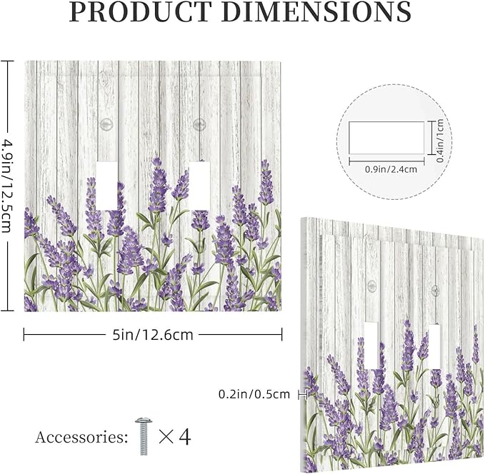 Rustic Wooden Plank Lavender 2 Gang Light Switch Cover Plate Double Toggle Wall Plate Decorative Outlet Cover Electrical Faceplate Switchplate for Bedroom Bathroom Kitchen Decor