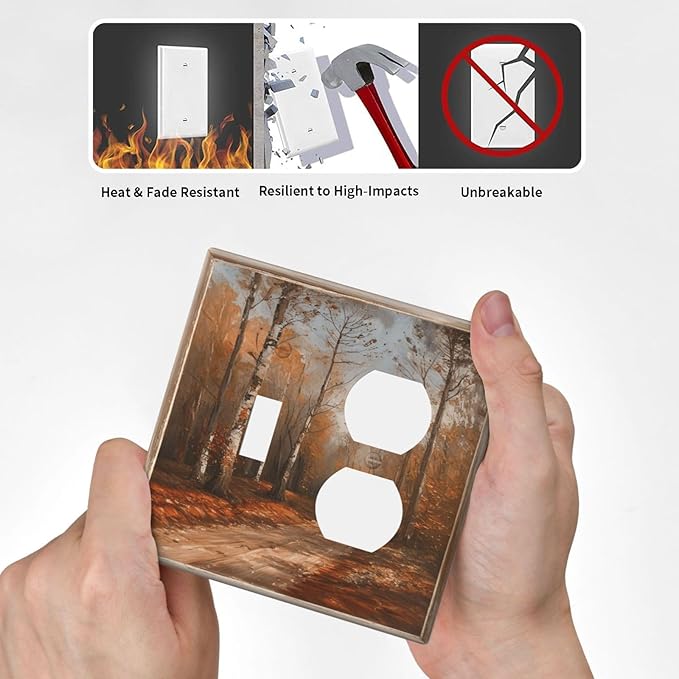 Decorative Art Light Switch Covers Maple Path 2 Gang Single Toggle Duplex Combination Electrical Faceplate Switchplate Wall Plate for Home Decor