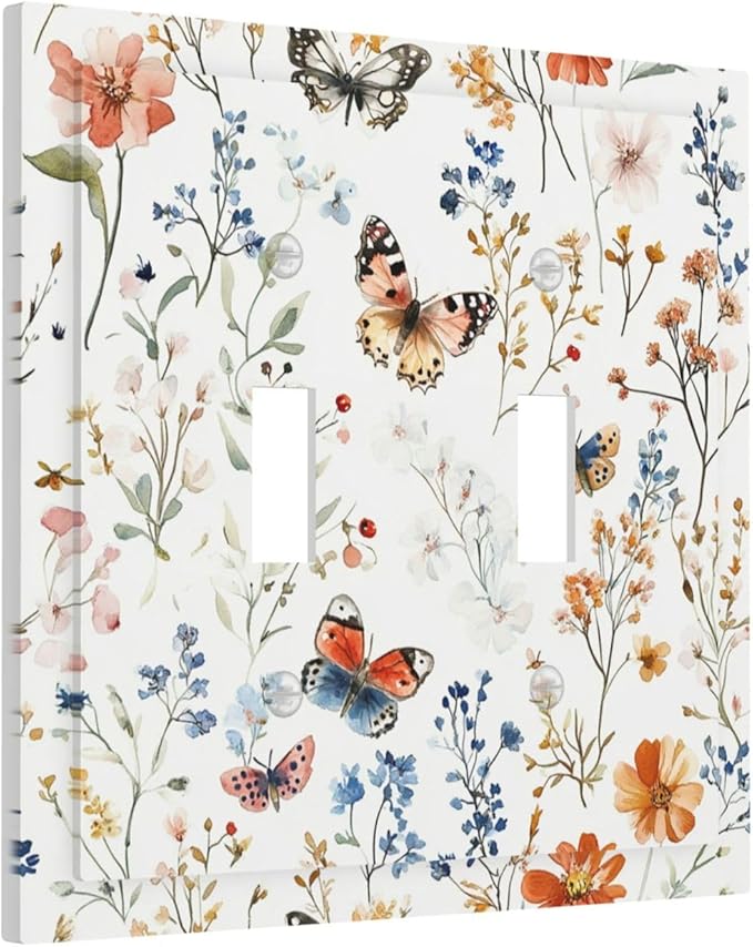 Decorative Switch Plates Vintage Wildflowers Plants Floral 2 Gang Double Toggle Outlet Light Switch Cover Wall Plate Electrical Faceplate For Bed Room Living Room Decor