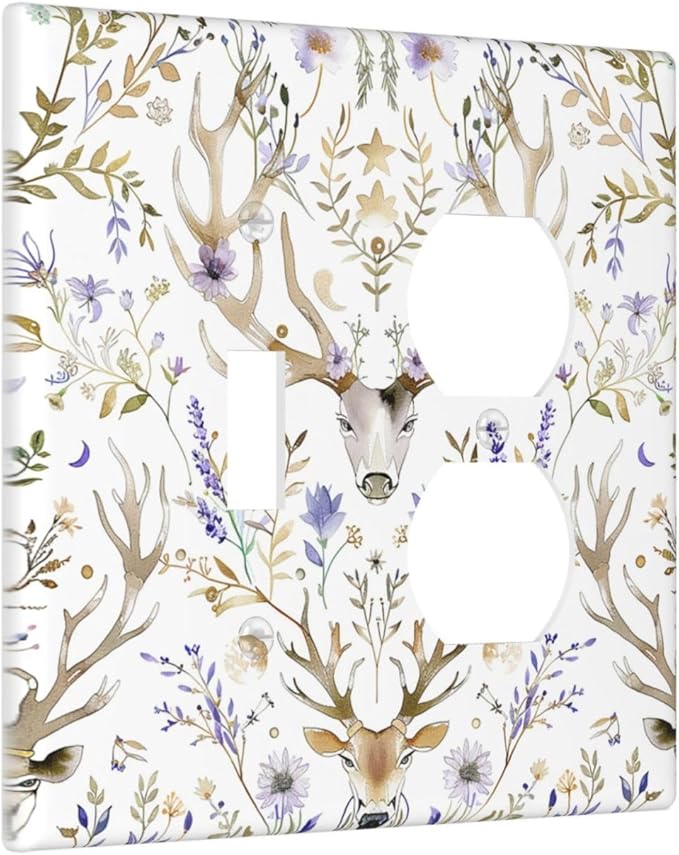 Wallplates Gothic Retro Floral Damask Elk Wild Flower 1 Toggle 1 Duplex Switch Plate Electrical Gfci Faceplate Decorative Light Switch Covers For Bed Room Living Room Decor