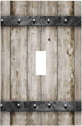Western Rustic Wooden Barn Door Kitchen Wood Cabin Farmhouse Country Retro Plank 1-Gang Outlet Light Switch Plate Cover Decorative Single Toggle Face Wall Plate Electrical Receptacle Cover Jumbo Size