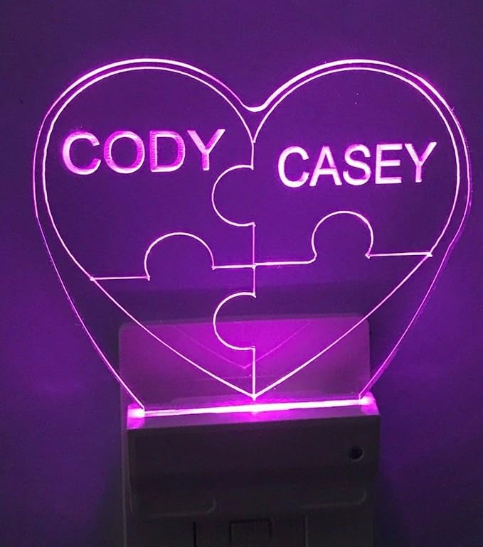 Night Light Multi Color Personalized LED Plug-in, Ultra-Slim Touch Night Light Smart Dusk to Dawn Sensor, Kids Children's Bedroom Kitchen Bathroom Hallway Play Room Variations (Puzzle Piece Heart)
