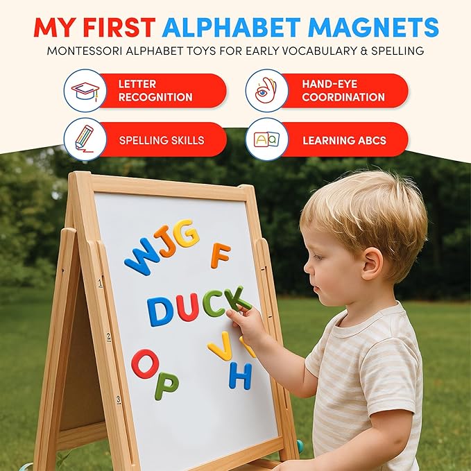 JoyCat Silicone Alphabet Magnetic Letters, 26 Uppercase ABC Fridge Magnets for Kids 3+, Preschool Learning Refrigerator Toy Set, Birthday Gifts for Boys & Girls (Vibrant Color)