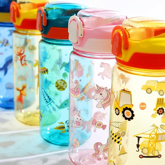 Kids Water Bottle for School or Travel, 20 Oz Durable Plastic Water Bottle with Silicone Straw and Pop-Up Spout Cover, BPA Free & Dishwasher Safe(Forest Animals)