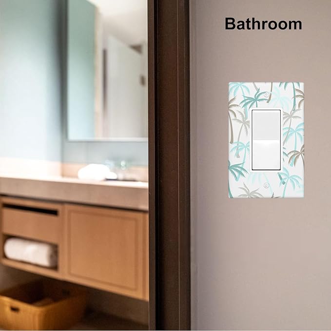 Tropical Palm Tree 1-Gang Rocker Wall Plate, Green Palm Leaf Switch Plate for Beach House, Kitchen, Bathroom & Sunroom