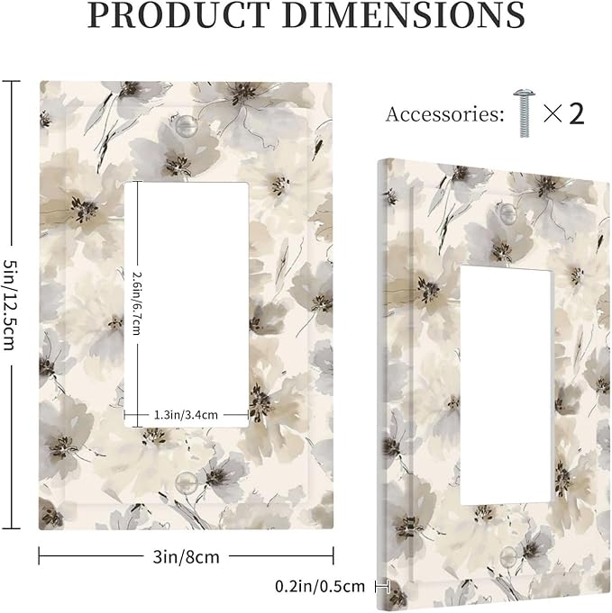 Decorative Outlet Covers Beige Flower Watercolor Flower 1 Gang Single Rocker Light Switch Cover Plate GFCI Wall Plates Electrical Switch Plate Cover for Bedroom Home Decor