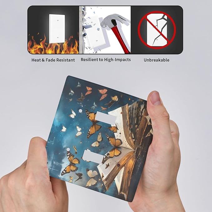 Decorative Art Light Switch Covers Butterflies from the Book 2 Gang Double Toggle Wall Plate Decorative Switchcover Electrical Switchplate for Home Decor
