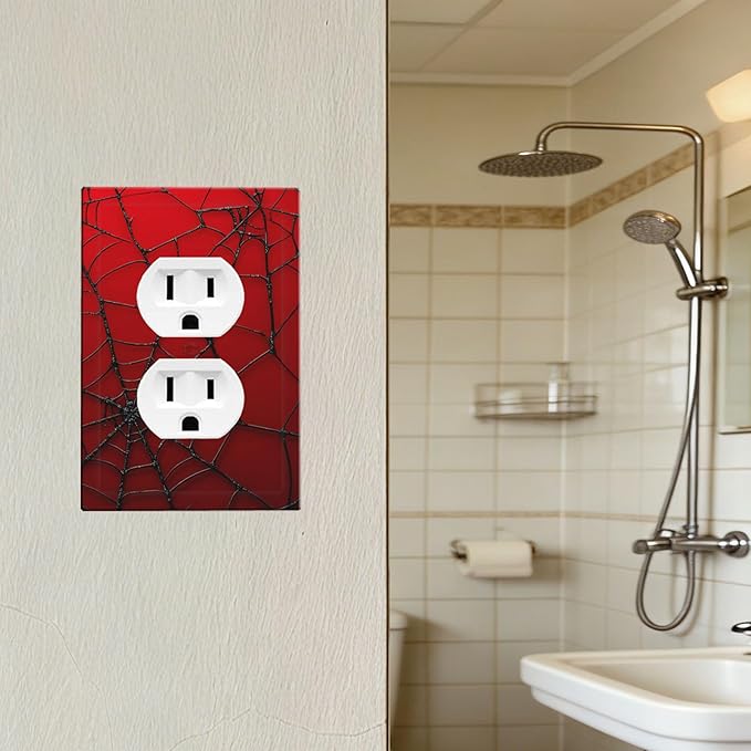 Red Spider Web 1-Gang Duplex Wall Plate, Hero Theme Cartoon Decorative Outlet Cover for Boys Bedroom, Playroom, Game Room & Man Cave
