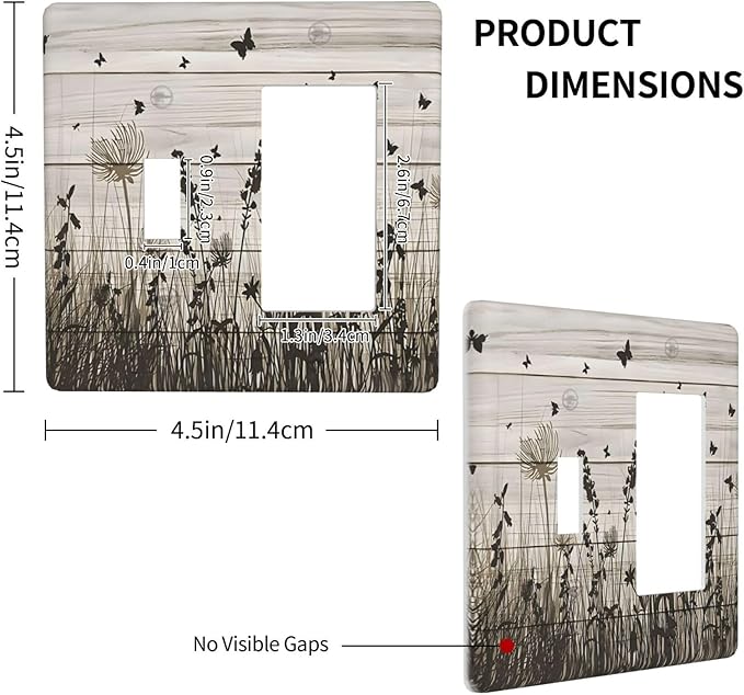 Wildflower Butterfly Grass Dandelion Vintage Wooden Print Outlet Covers 1 Toggle 1 Rocker Combination Decorative Wall Plate Electrical Switch Plates Light Switch Cover Plate for Farmhouse Home Decor