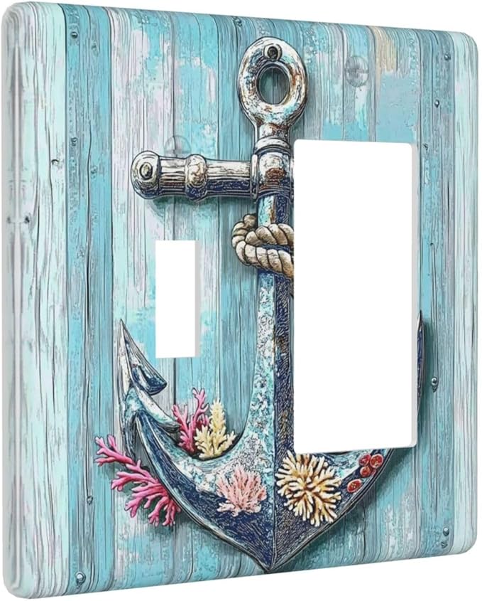 Outlet Covers Anchor Coastal Beach Nautical Coral 1 Toggle 1 Rocker Combination Decorative Wall Plate Electrical Switch Plates Light Switch Cover Plate For Farmhouse Cabin Decor