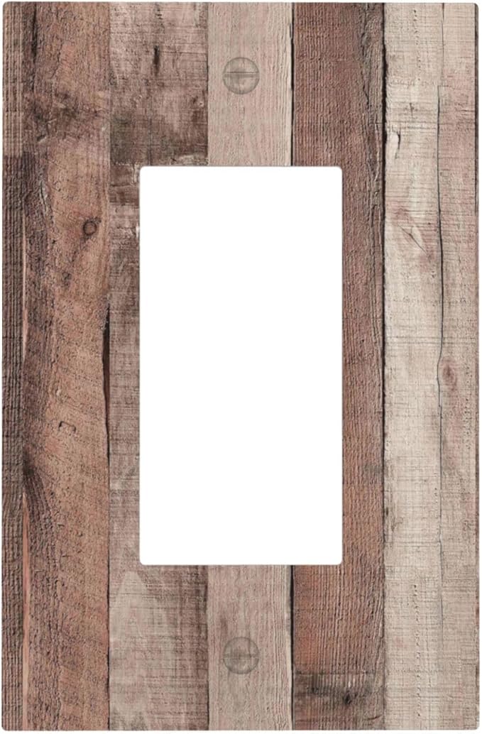 Decorative Outlet Covers Retro Wood Brown Farmhouse Barn Wooden 1 Gang Single Rocker Light Switch Cover Plate Wall Plates GFCI Faceplate for Farmhouse Cabin Decor