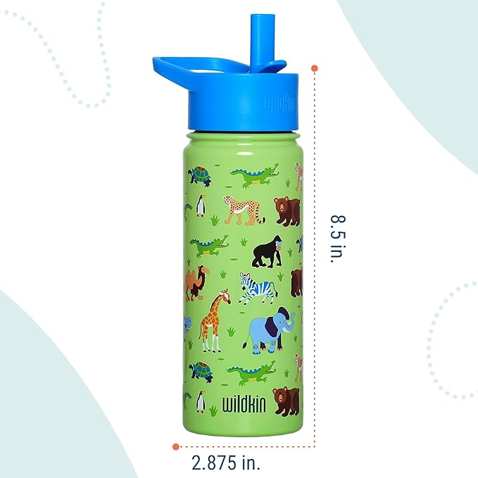 Wildkin Kids 18oz Stainless Steel Water Bottle – BPA-Free, Leakproof, Insulated, Easy-Clean - Wild Animals