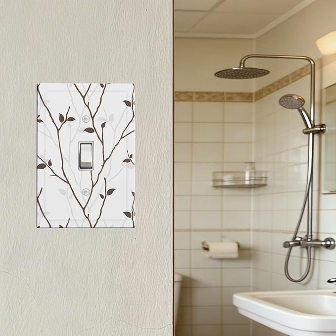 Silhouette Branches 1-Gang Toggle Light Switch Plate, Minimalist Twig & Leaf Rustic Botanical Woodland Decorative Wall Plate for Farmhouse Home Decor