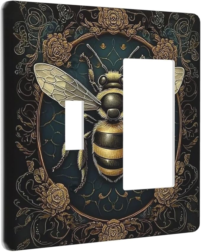 Outlet Covers Mid Century Bee Dark Floral 1 Toggle 1 Rocker Combination Decorative Wall Plate Electrical Switch Plates Light Switch Cover Plate For Home Office Decor